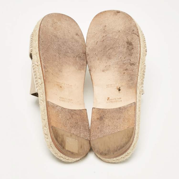 Pre Owned Hermes Beige Suede Antigua Flat Slides Size 47