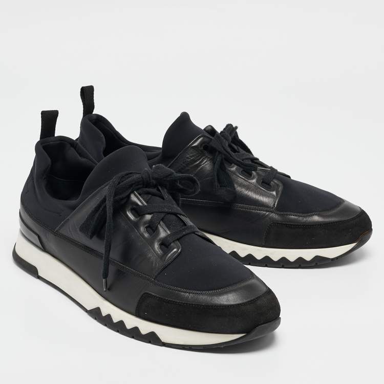 Pre Owned Hermes Black Fabric and Leather Stadium Lace Up Sneakers Size 44