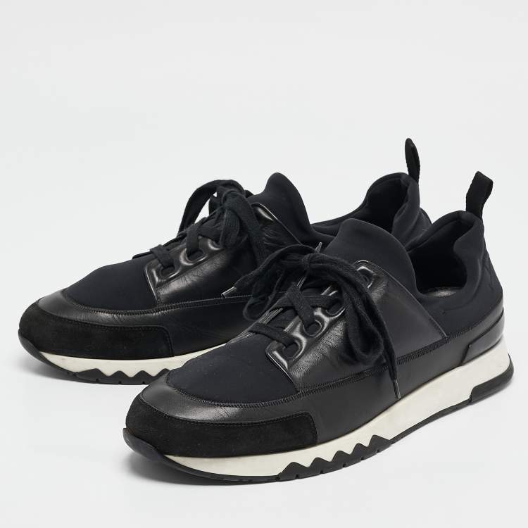 Pre Owned Hermes Black Fabric and Leather Stadium Lace Up Sneakers Size 44