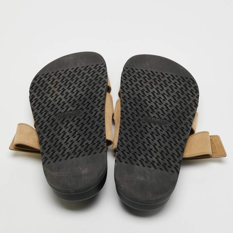 Pre Owned Hermes Beige Suede Chypre Slide Sandals Size 44