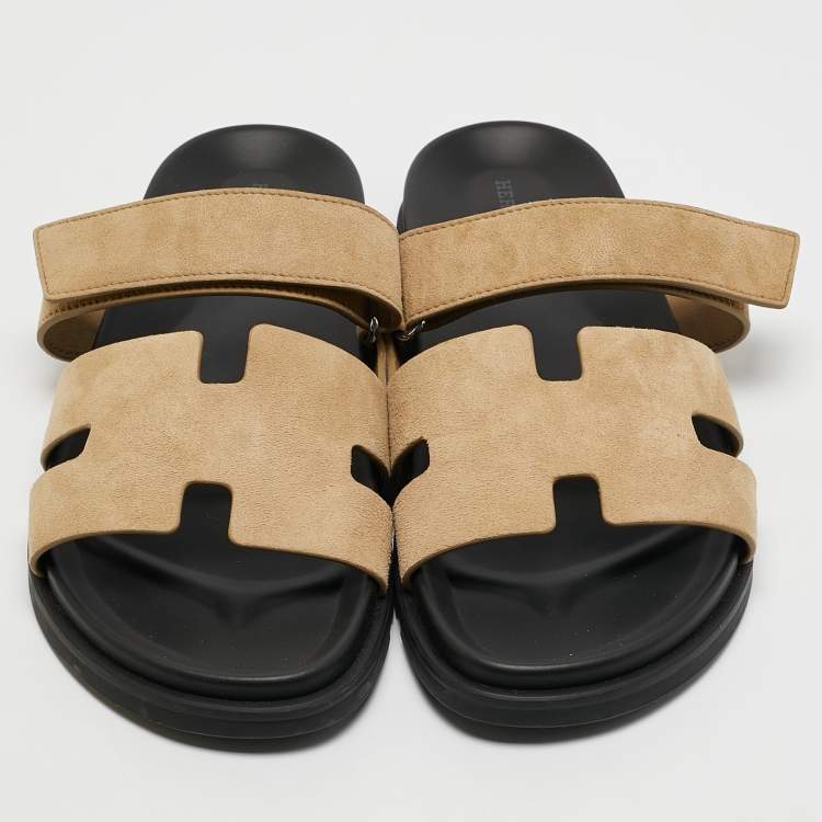Pre Owned Hermes Beige Suede Chypre Slide Sandals Size 44