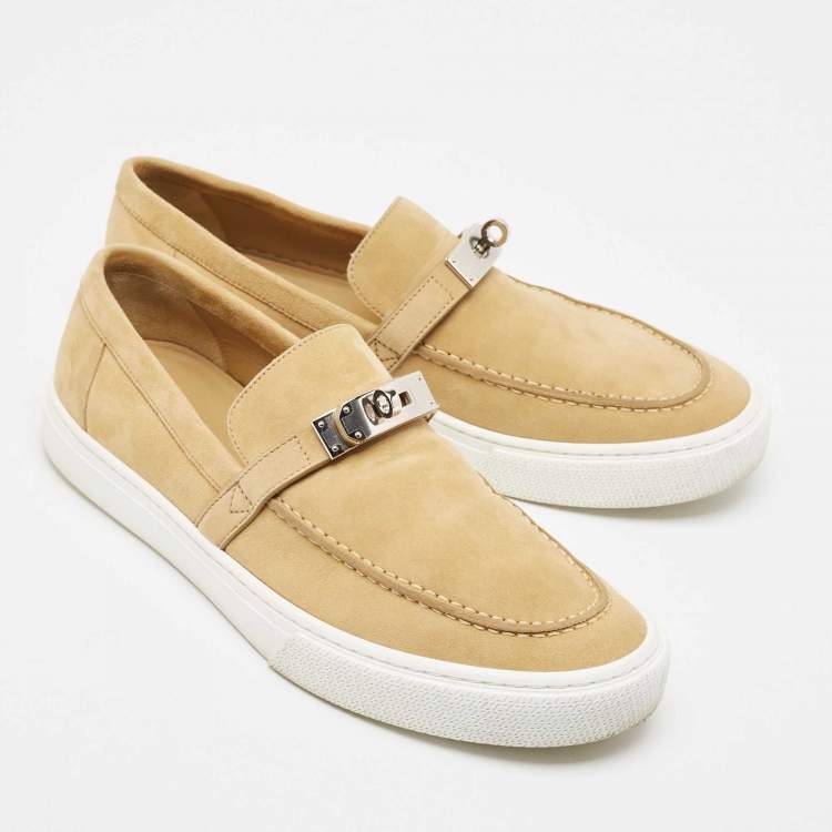 Pre Owned Hermes Brown Suede Game Slip On Sneakers Size 43