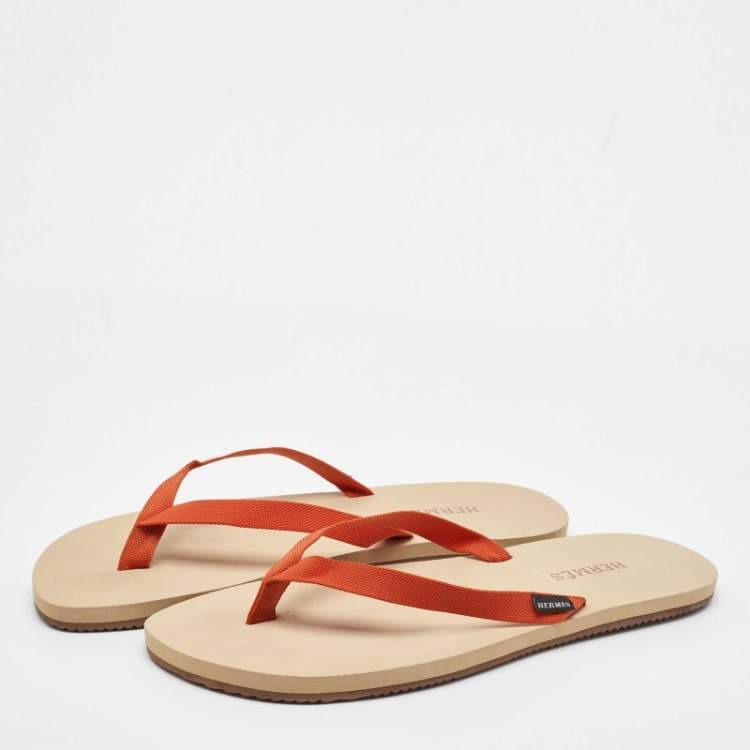 Pre Owned Hermes Orange Fabric Flat Beach Sandals Size 45