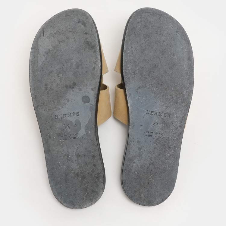 Pre Owned Hermes Jaune Milton Suede Izmir Flats Sandals Size 42