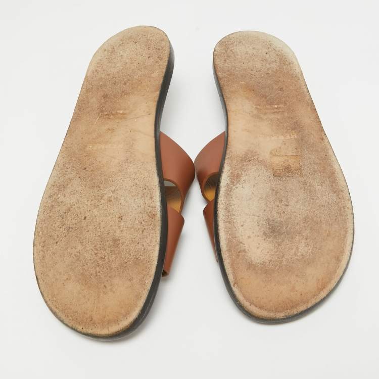 Pre Owned Hermes Brown Leather Izmir Flat Sandals Size 44