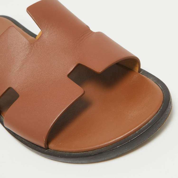 Pre Owned Hermes Brown Leather Izmir Flat Sandals Size 44