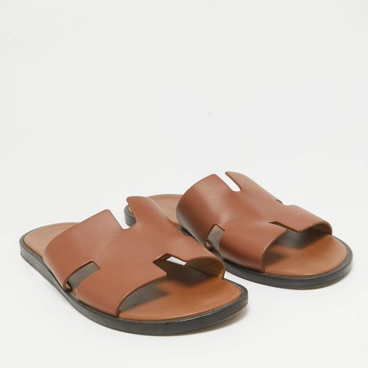 Pre Owned Hermes Brown Leather Izmir Flat Sandals Size 44