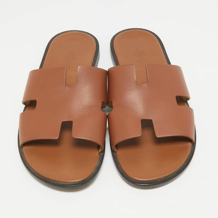 Pre Owned Hermes Brown Leather Izmir Flat Sandals Size 44