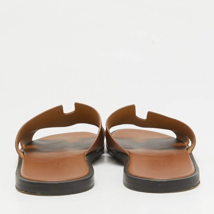 Pre Owned Hermes Brown Leather Izmir Flat Sandals Size 44
