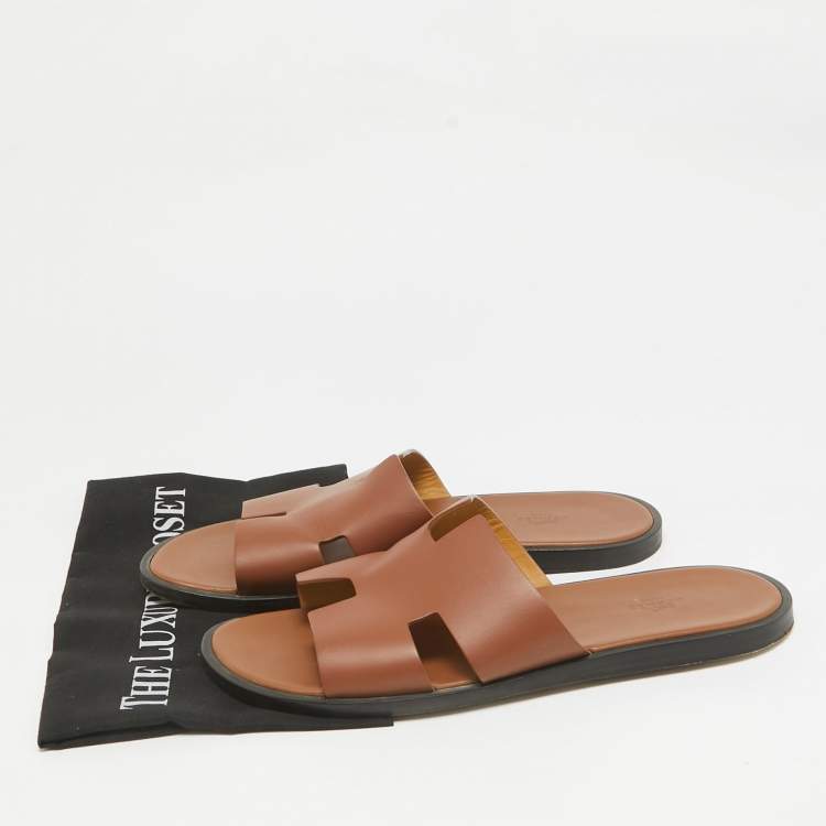 Pre Owned Hermes Brown Leather Izmir Flat Sandals Size 44