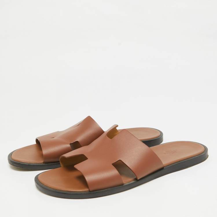 Pre Owned Hermes Brown Leather Izmir Flat Sandals Size 44