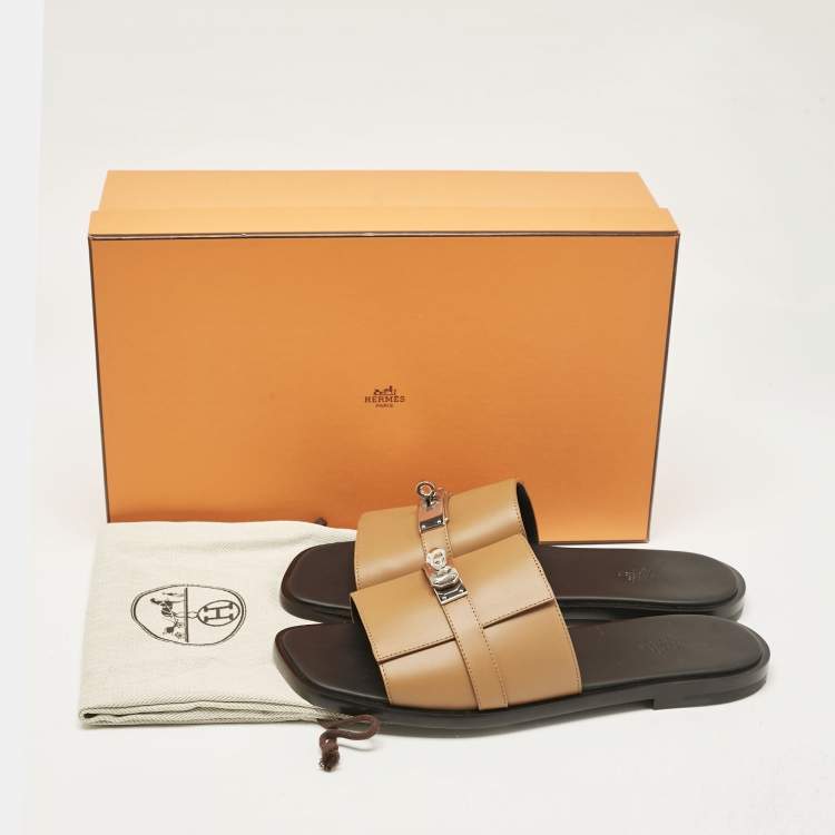 Pre Owned Hermès Brown Leather Gabriel Sandals Size 43