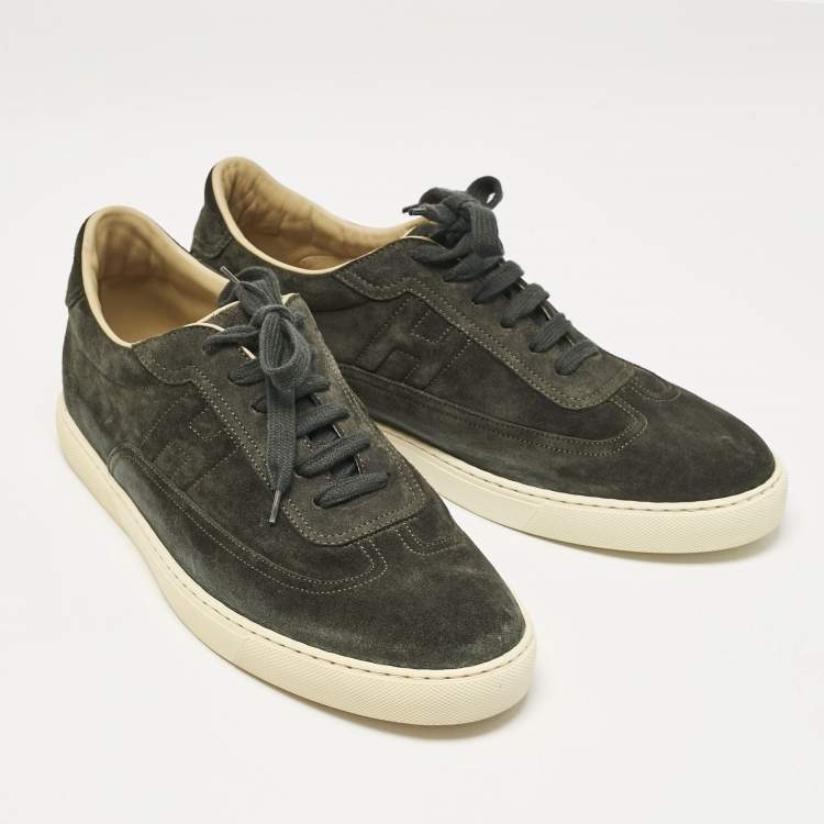 Pre Owned Hermes Grey Suede Quicker Low Top Sneakers Size 43.5