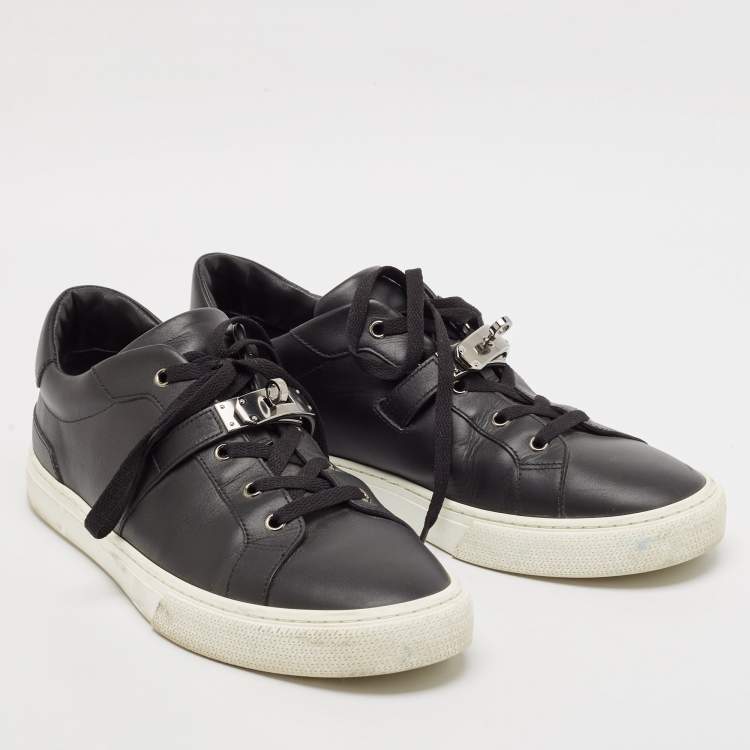 Pre Owned Hermes Black Leather Day Low Top Sneakers Size 44