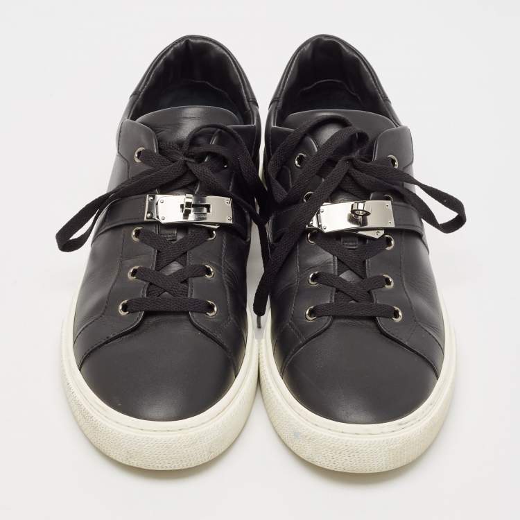 Pre Owned Hermes Black Leather Day Low Top Sneakers Size 44