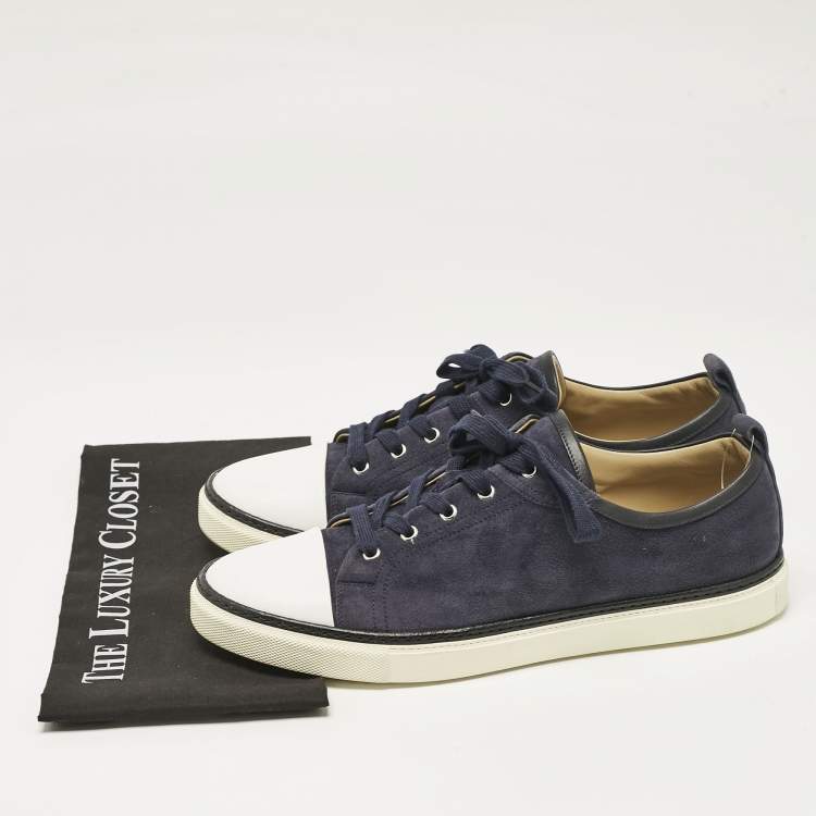 Pre Owned Hermes Navy Blue/White Suede and Leather Low Top Sneakers Size 45