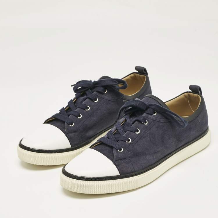 Pre Owned Hermes Navy Blue/White Suede and Leather Low Top Sneakers Size 45