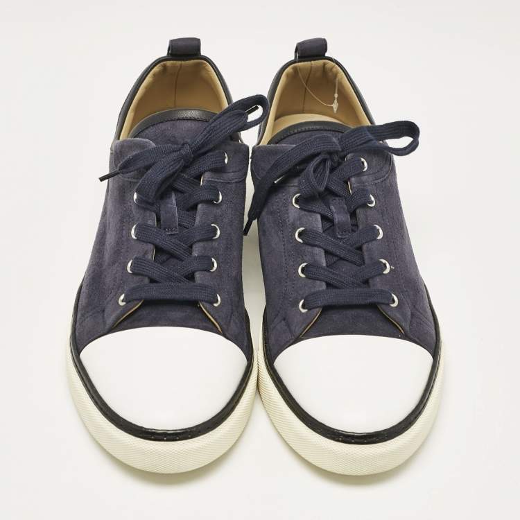 Pre Owned Hermes Navy Blue/White Suede and Leather Low Top Sneakers Size 45