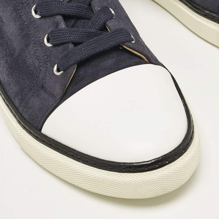 Pre Owned Hermes Navy Blue/White Suede and Leather Low Top Sneakers Size 45