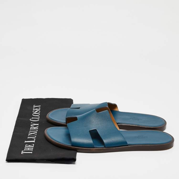 Pre Owned Hermes Blue Leather Izmir Flat Sandals Size 42