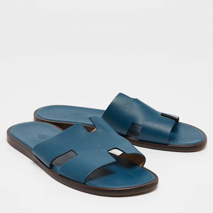 Pre Owned Hermes Blue Leather Izmir Flat Sandals Size 42