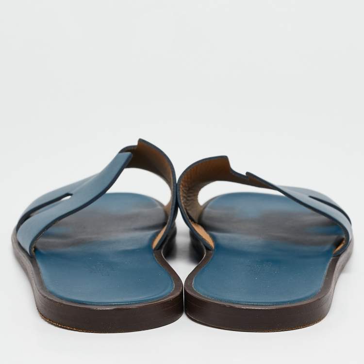 Pre Owned Hermes Blue Leather Izmir Flat Sandals Size 42
