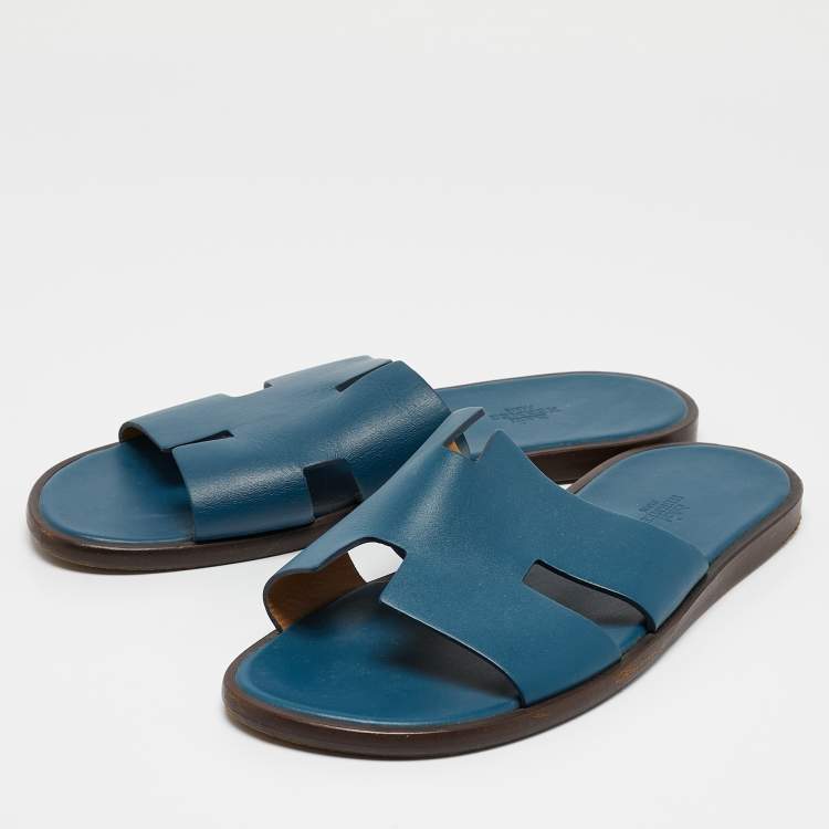 Pre Owned Hermes Blue Leather Izmir Flat Sandals Size 42