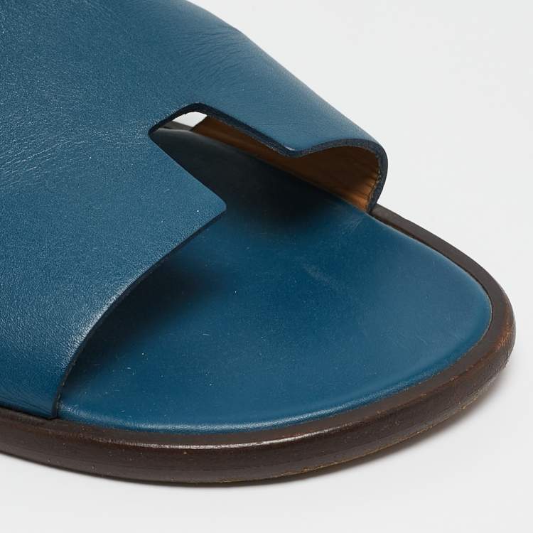 Pre Owned Hermes Blue Leather Izmir Flat Sandals Size 42