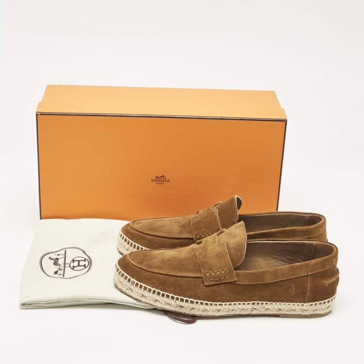 Pre Owned Hermes Brown Suede Trip Espadrille Flats Size 41