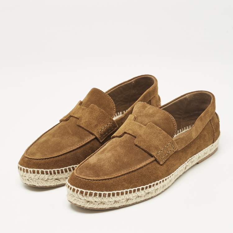 Pre Owned Hermes Brown Suede Trip Espadrille Flats Size 41