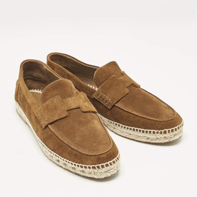 Pre Owned Hermes Brown Suede Trip Espadrille Flats Size 41