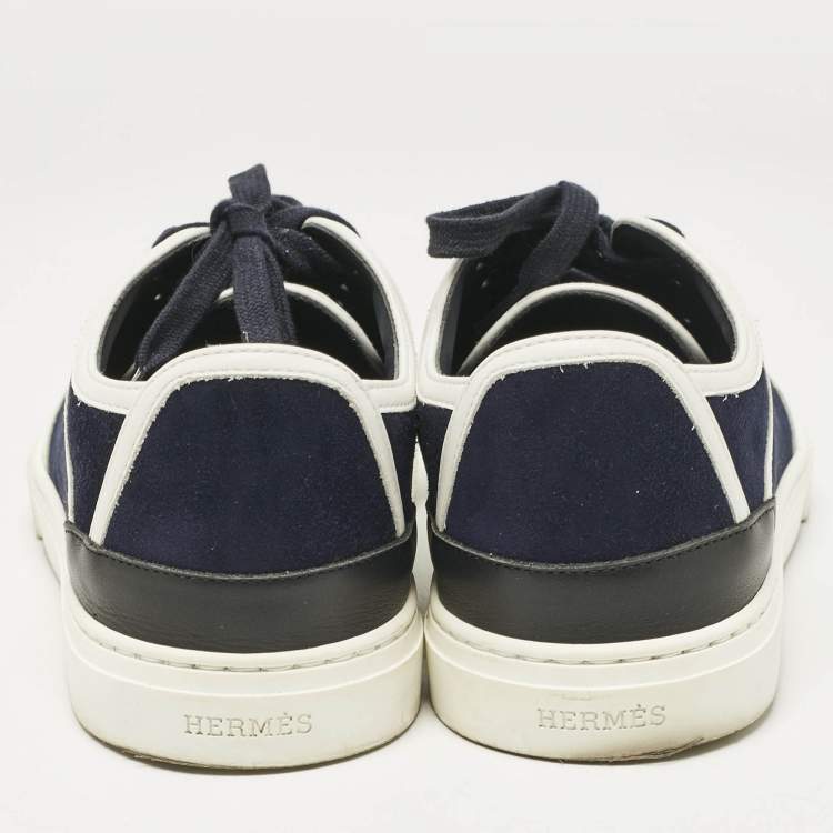 Pre Owned Hermes Navy Blue/White Suede and Leather Get Sneakers Size 38