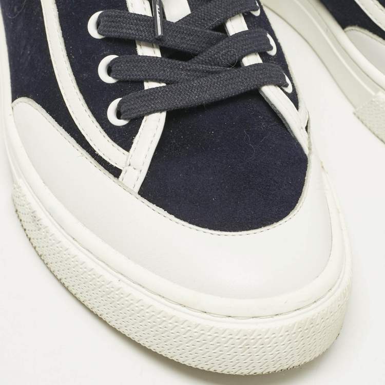 Pre Owned Hermes Navy Blue/White Suede and Leather Get Sneakers Size 38