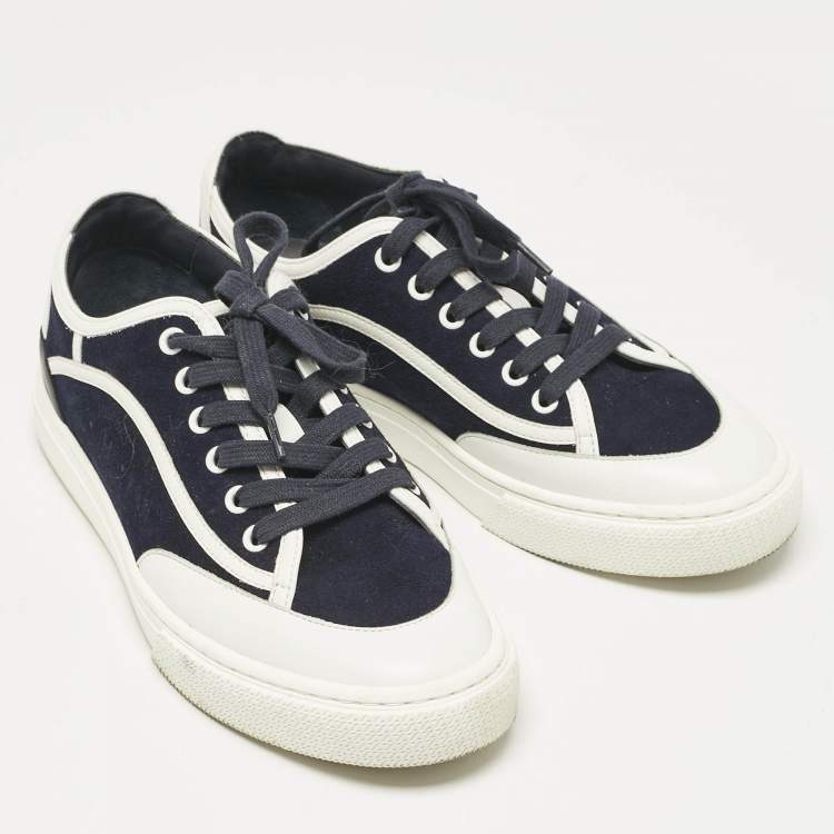 Pre Owned Hermes Navy Blue/White Suede and Leather Get Sneakers Size 38