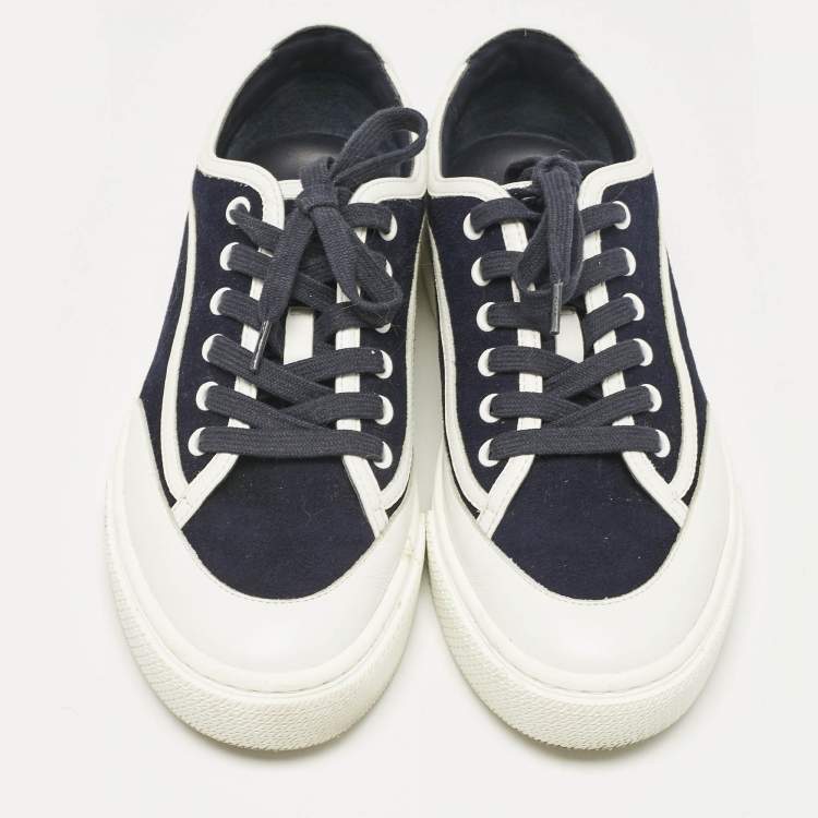 Pre Owned Hermes Navy Blue/White Suede and Leather Get Sneakers Size 38