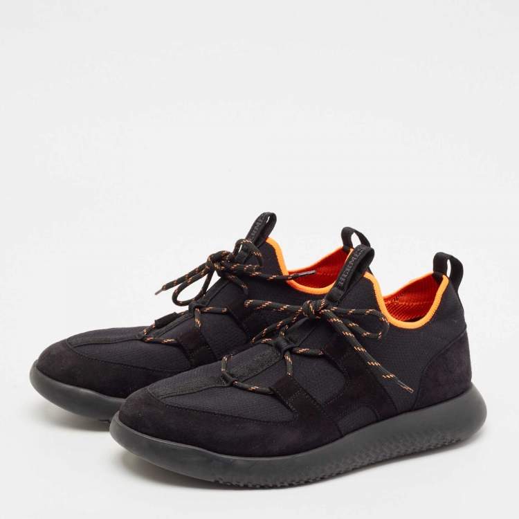 Pre Owned Hermes Black Leather And Fabric Team Sneakers Size 42