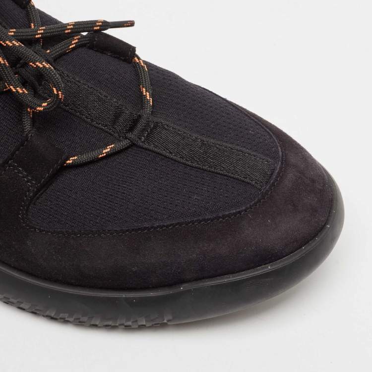Pre Owned Hermes Black Leather And Fabric Team Sneakers Size 42