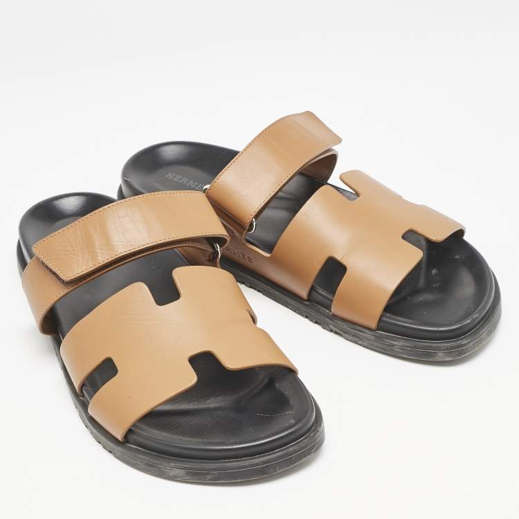 Pre Owned Hermes Brown Leather Chypre Sandals Size 42