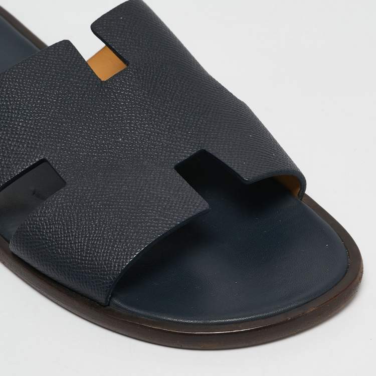 Pre Owned Hermes Navy Blue Leather Izmir Flat Sandals Size 44