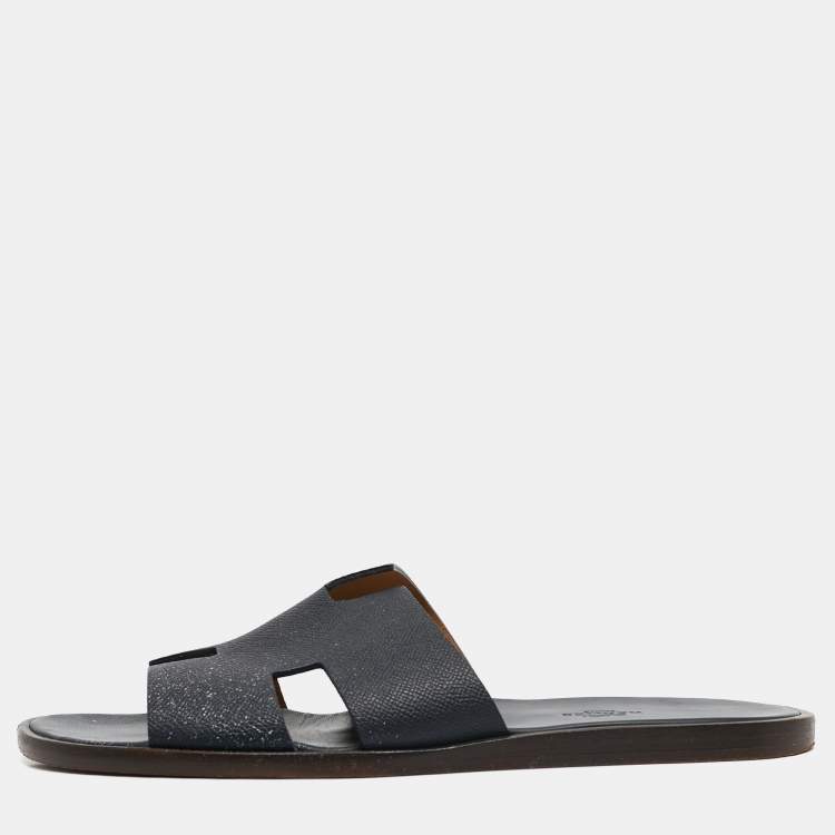 Pre Owned Hermes Navy Blue Leather Izmir Flat Sandals Size 44