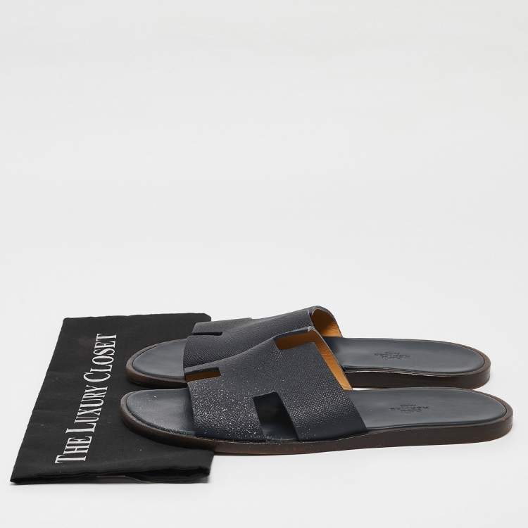 Pre Owned Hermes Navy Blue Leather Izmir Flat Sandals Size 44