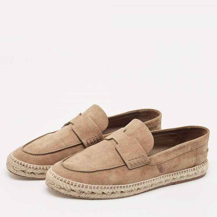 Pre Owned Hermes Brown Suede Trip Slip On Espadrille Size 43