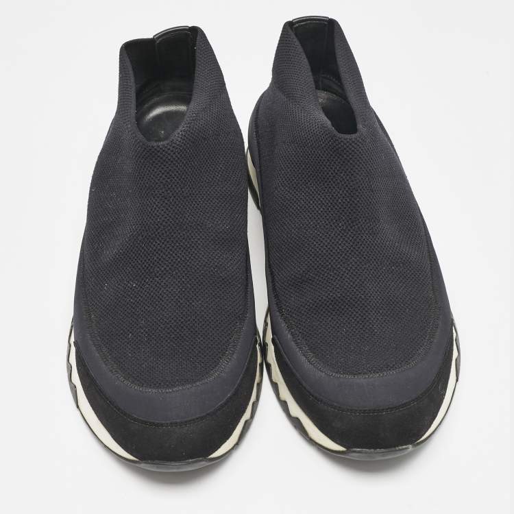 Pre Owned Hermés Navy Blue Knit Fabric Tokyo Slip-On Sneakers Size 42.5