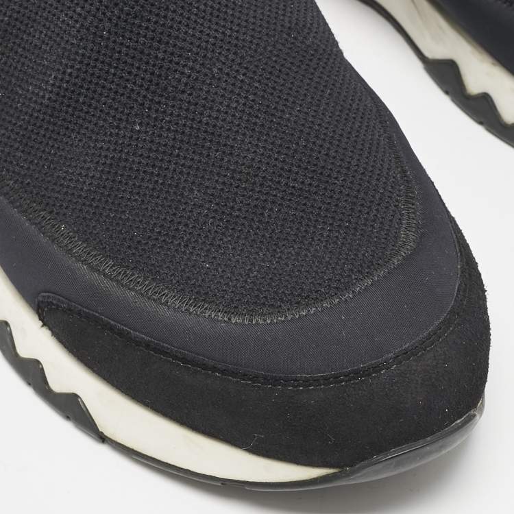 Pre Owned Hermés Navy Blue Knit Fabric Tokyo Slip-On Sneakers Size 42.5