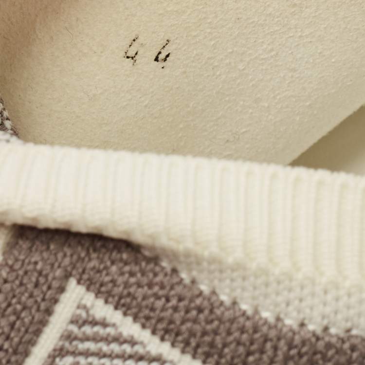 Pre Owned Hermes White/Grey Knit Fabric and Suede C-Addict Sneakers Size 44