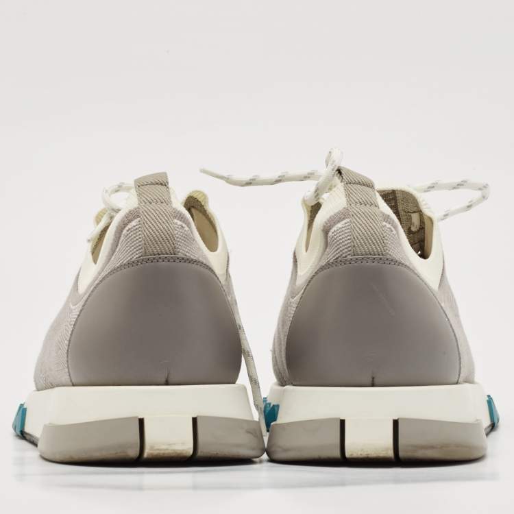 Pre Owned Hermes White/Grey Knit Fabric and Suede C-Addict Sneakers Size 44