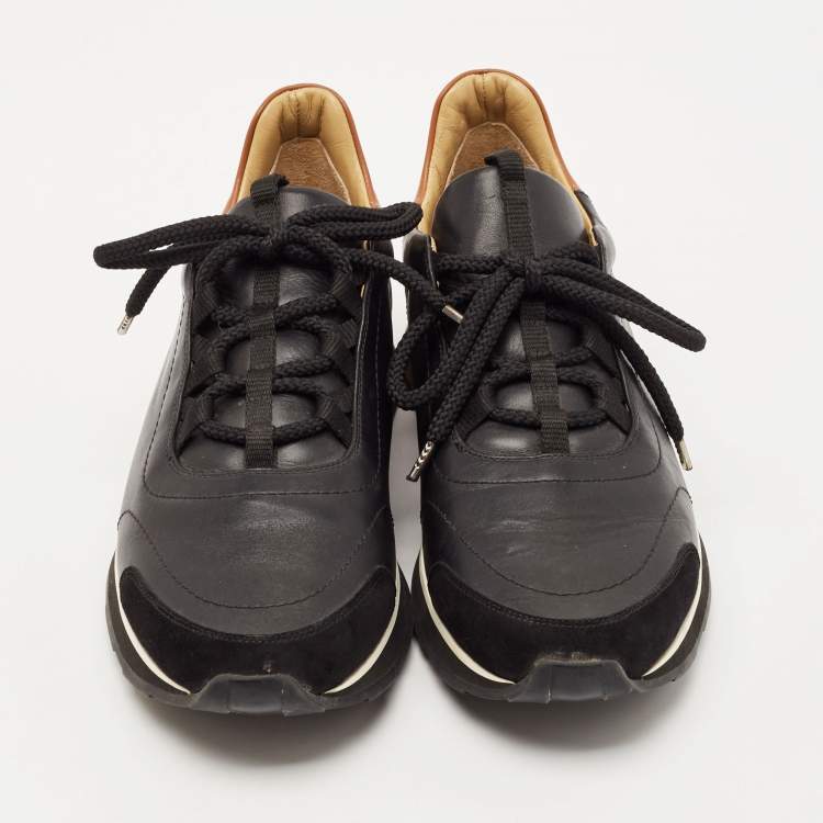 Pre Owned Hermés Black/Brown Leather Miles Low Top Sneakers Size 43