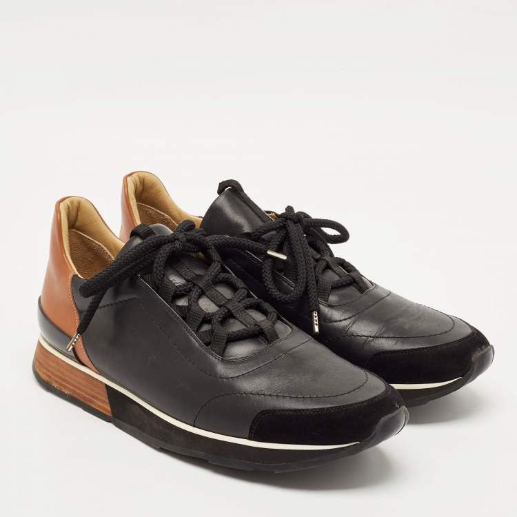 Pre Owned Hermés Black/Brown Leather Miles Low Top Sneakers Size 43