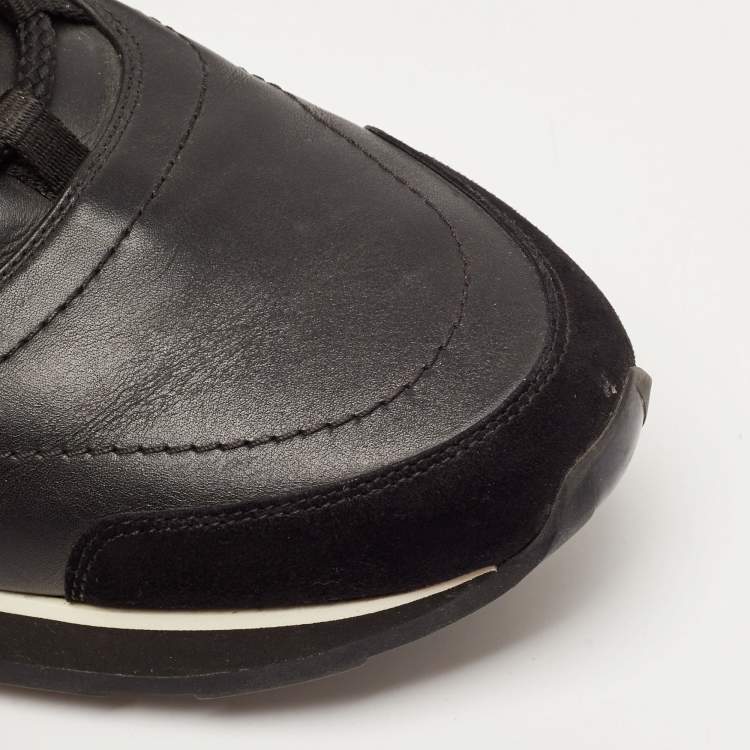 Pre Owned Hermés Black/Brown Leather Miles Low Top Sneakers Size 43