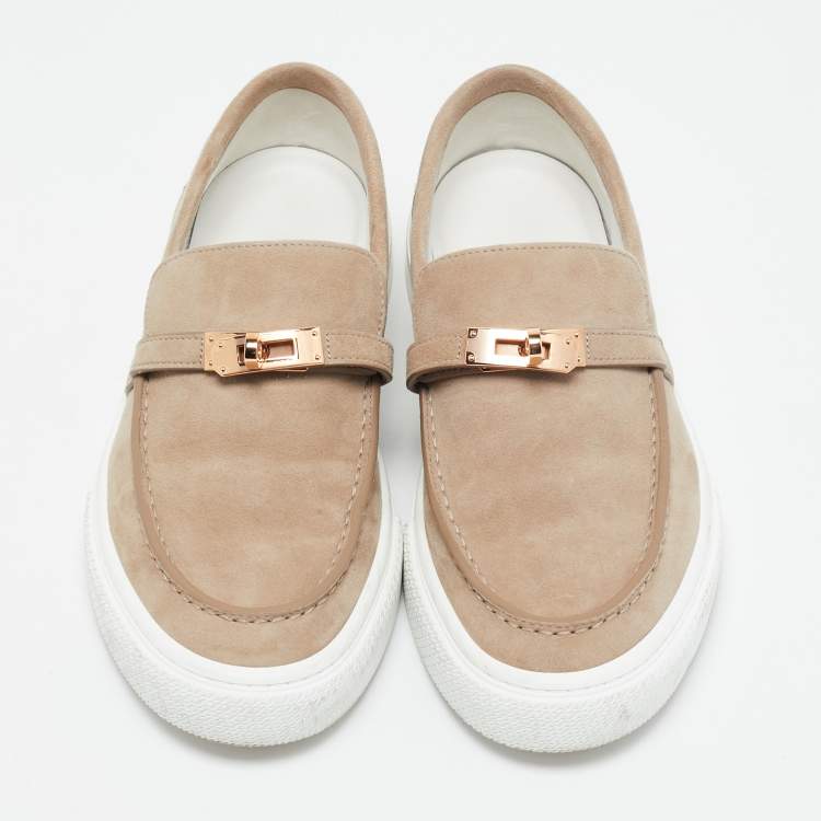 Pre Owned Hermes Beige Suede Game Slip On Sneakers Size 39